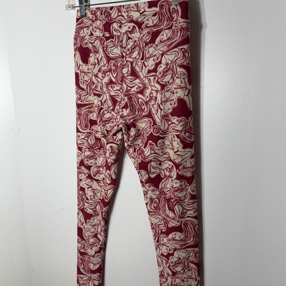 Lularoe Disney Princess Legging Burgundy Pink Beige OS Snow White Belle Rapunzel - Picture 7 of 7